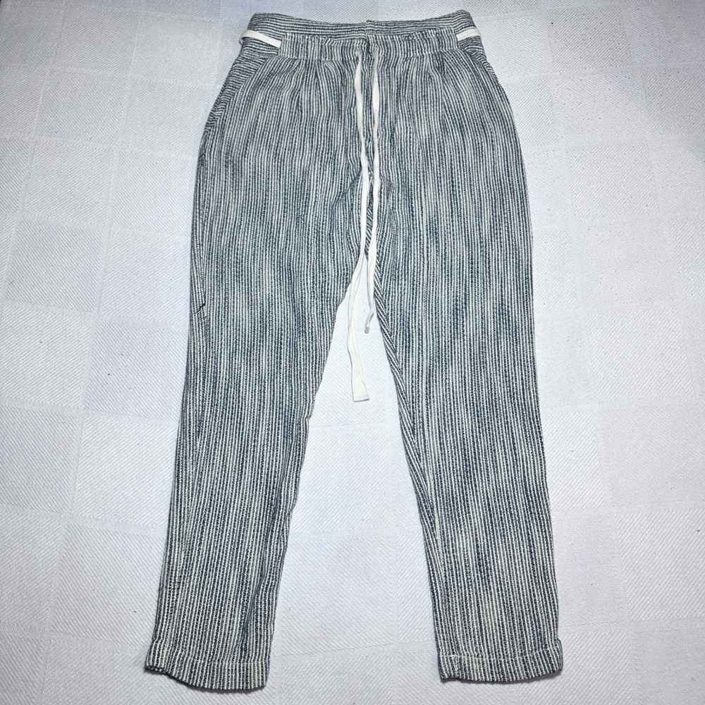 NEW Free People Light at Sunrise Crop Pants Womens 2 Woven Striped Indigo Ivory